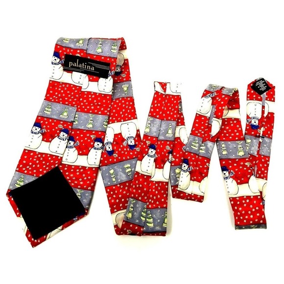 Snowman Palatina Italian Design USA 100% Silk Christmas Holiday Winter Tie 60" - Picture 7 of 8